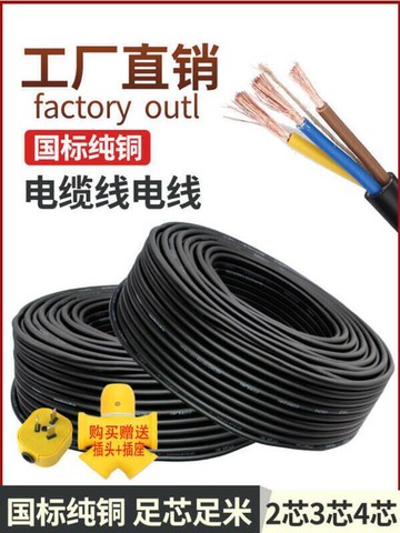 【新店鉅惠】110v國標純銅芯三相電源線 2芯3芯4芯1.01.52.546平方軟電 線電纜護套線