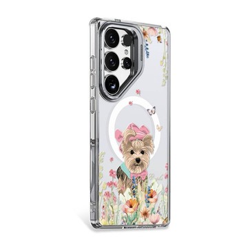 apbs Samsung S25/S24 防震雙料隱形立架磁吸手機殼-花草約克夏