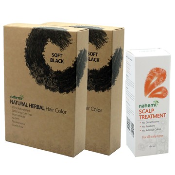 娜禾蜜 草本增色護髮粉｜自然黑x2+頭皮調理精華液x1