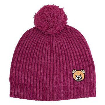 MOSCHINO 電繡小熊LOGO針織毛帽(紫)