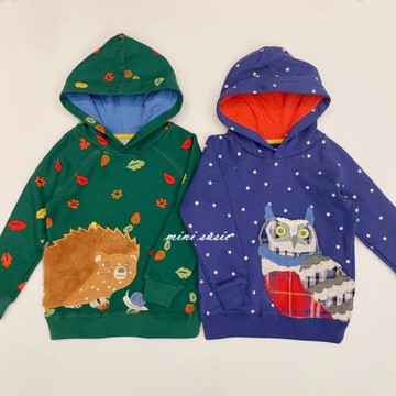 2-12英倫男女童卡通貼布刺繡抓絨連帽套頭衛衣