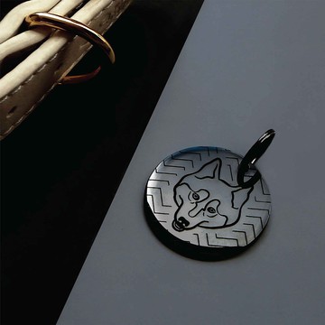 圆形不锈钢宠物名牌 厚度 L35mm-中文-日文-黑色-狗名牌-猫名牌