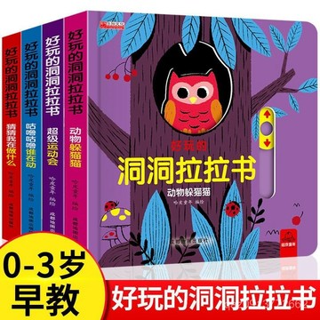 🔥臺灣出貨🔥好玩的洞洞拉拉書0-3嵗撕不爛寶寶書推拉機關書4冊幼兒啟懞早敎書 NPIH