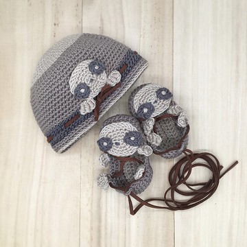 Sloth 鉤針編織嬰兒帽子和鞋履 - Sloth Tie 涼鞋短靴 - Sloth Beanie