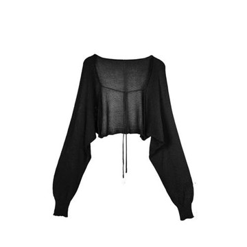 早秋外搭冰絲薄紗黑色小披肩配吊帶裙空調罩衫女薄款防曬針織開衫
