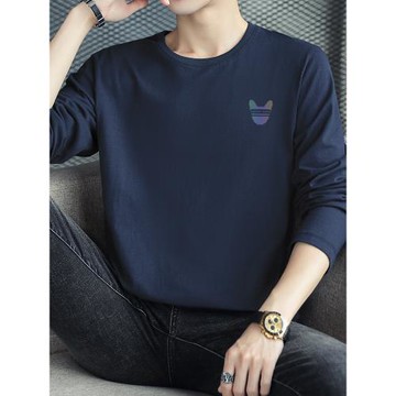 純棉t恤男士長袖圓領秋季上衣服寬松潮牌潮流百搭全棉內搭打底衫