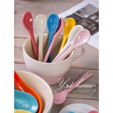 Le Creuset酷彩琺瑯彩炻瓷小勺子甜點咖啡勺攪拌勺中式湯勺飲料勺