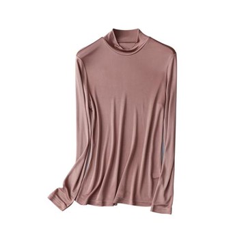 桑蠶絲純色雙面針織衫女 真絲半高領打底長袖修身上衣內搭外穿T恤