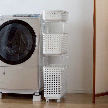 Like-it｜[窄款]隙縫型多功能可堆疊含蓋收納籃 洗衣籃(三層組)(不含蓋子及輪子) 白色