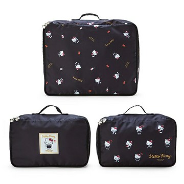 小禮堂 Hello Kitty 旅行收納袋3入組 (黑滿版款)
