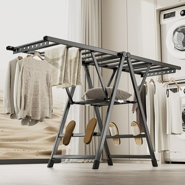 ??快速出貨 可開發票 鋁合金槍灰晾衣架折疊落地涼晾衣桿室內式陽臺可曬衣架曬被子家用
