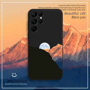 月亮雪山三星s21手機殼s22ultra全包防摔s22新款s21ultra簡約插畫s21fe液態硅膠s21十套s22+文藝創意原創小眾