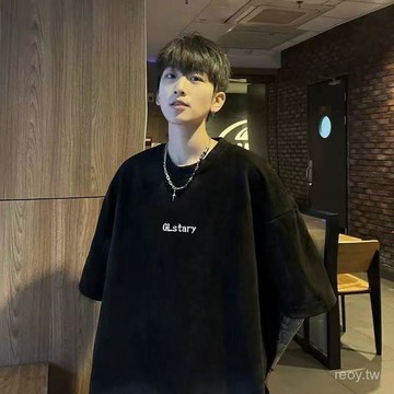 已售9642件💖輕奢小資💼 純棉t恤男短袖夏季新款美式高街潮牌重磅青少年寬鬆休閑半袖體恤 JJVE