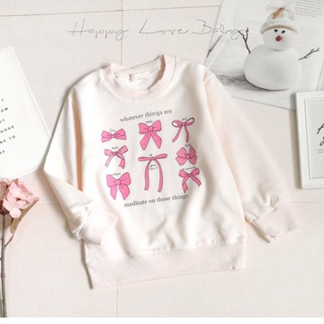 簡約杏色百搭粉紅蝴蝶結長袖上衣 秋冬童裝 女童上衣 女童長袖 女童棉T 長袖上衣 秋冬上衣 長袖