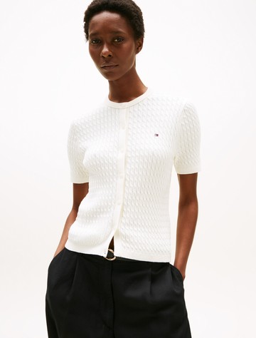 絞花針織圓領開襟外套