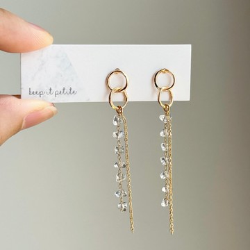 日系知性 切角閃石 長鏈雙環耳環 耳線 姊妹 閨蜜 生日禮物