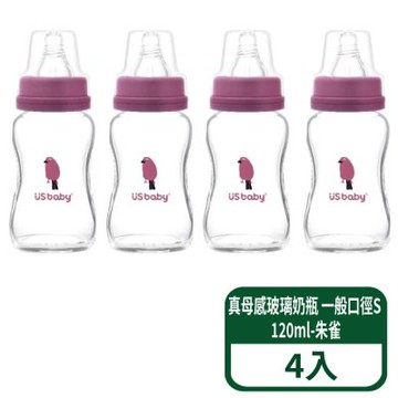 【優生】真母感玻璃奶瓶 一般口徑S 120ml-朱雀 4入