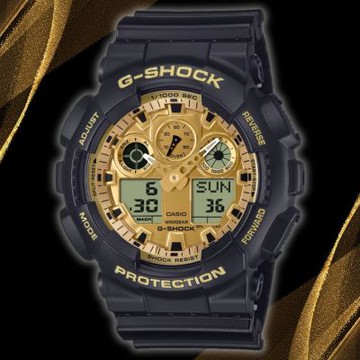CASIO卡西歐 G-SHOCK G-SHOCK GA-100系列 GA-100GGB-1A9 大型錶殼黑金時尚腕錶 51.2mm