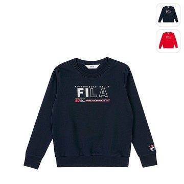【FILA】KIDS 孩童款 長袖圓領T恤-丈青 1TEZ-8506-NV