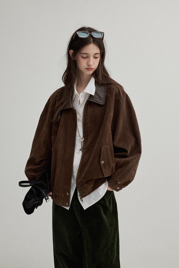 北歐中古感 / 磨毛感夾克短外套 /  麂皮絨