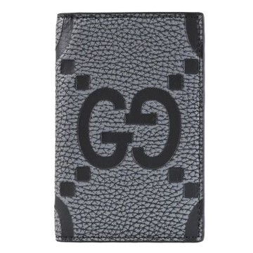GUCCI Jumbo GG 大雙G LOGO壓紋荔枝皮革八卡卡夾(灰黑)