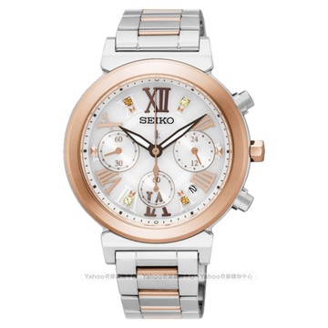 SEIKO 精工 LUKIA 太陽能羅馬計時碼錶 新年開運 送禮推薦-銀x雙色版/36mm (SSC854J1/V175-0DR0KS)_SK045