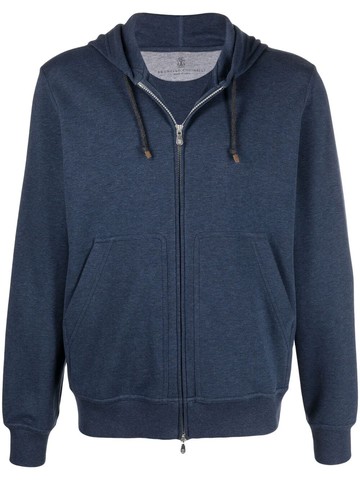 Brunello Cucinelli - zip-up hooded sweatshirt - men - Polyamide/Cotton - M - Blue