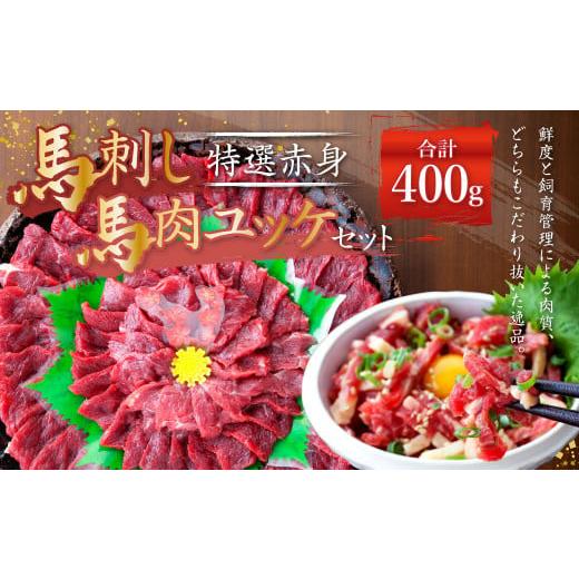 ふるさと納税 熊本県 益城町 熊本 馬刺し 特選赤身 馬肉ユッケ セット 合計 400g 馬肉 赤身 ユッケ たれ 生姜