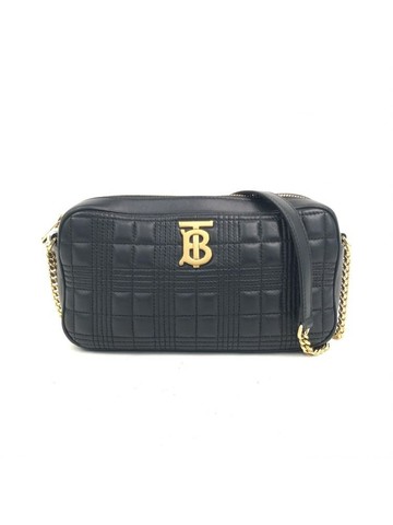 burberry 黑色 Lola 羊皮格紋鍊條肩背包 鍊條包 相機包