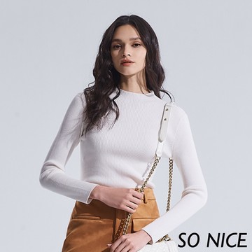 SO NICE 中高領肩絆釦坑條針織上衣
