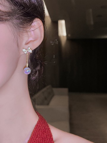 小香風蝴蝶結耳環年新款潮時尚韓國氣質網紅珍珠耳飾女高級感