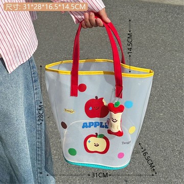 日韓大容量包包🌟 25原創果凍沙灘包卡通手提包可愛透明防水旅行手提袋單肩包化妝包 託特包 包包