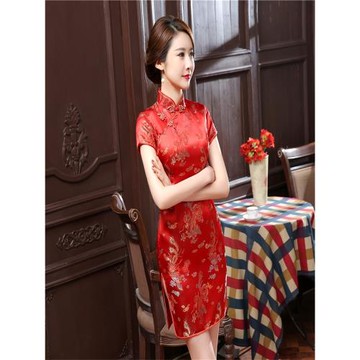 胖mm上海裙禮服女民國風小個子改良錦中長旗袍禮儀超大碼走秀反光