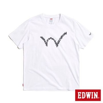 EDWIN 男裝 拼貼W印花短袖T恤-白色