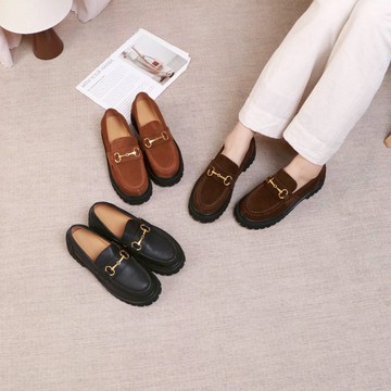 英倫手工純真皮厚底皮鞋