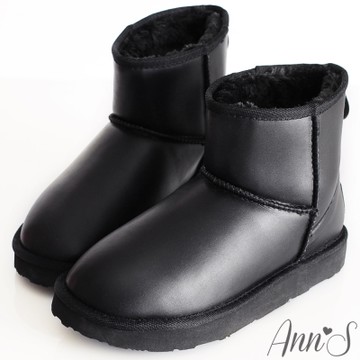 Ann’S俏皮甜心-防潑水素面短筒雪靴 黑
