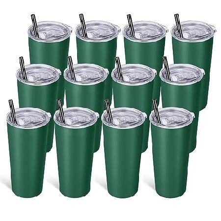 VEGOND 20oz Tumbler Stainless Steel Tumbler with Lid And Straw Vacuum Insulated Double Wall Travel Coffee Mug(dark green package 12) 並行輸入品