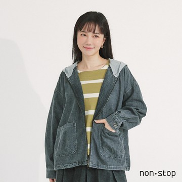 non-stop 仿舊水洗寬版連帽牛仔外套-2色
