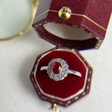 天然寶石 天然紅寶石戒 鑽切華麗款 0.50克拉 50分紅寶石 僅此一