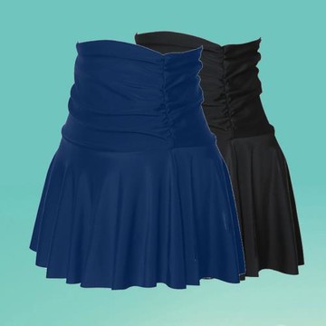 叮咚泳裙女單獨高腰短裙搭配比基尼連體衣抽褶皺微胖黑白玫紅藏藍