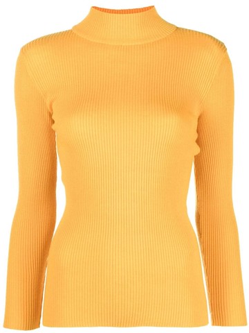 Saint Laurent Pre-Owned - 1970s mock neck ribbed jumper - women - Lambs Wool - 38 - Yellow