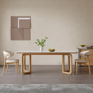 可上門安裝 廠家直銷 北歐實木岩板餐桌 奶油風原木餐桌 白蠟木長方形家用餐桌 長型餐桌