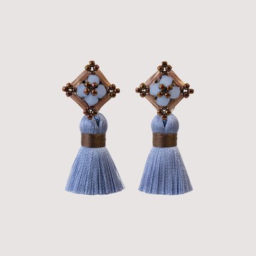 花磚流蘇耳環-藍棕 耳針耳夾