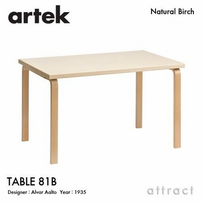 Artek アルテック TABLE 81B テーブル 120×75cm （厚み 4cm） バーチ材 天板 （バーチ） 脚部 （クリアラッカー） デザイン：アルヴァ・アアルト