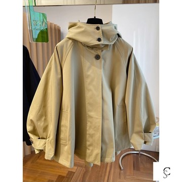 【XL-8XL大尺碼】👩女衝鋒衣 夾克 防風防水 登山服大碼卡其色連帽工裝風休閒風衣外套女寬鬆高檔上衣春季新款衝鋒衣