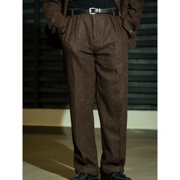 美式復古好萊塢腰休閑褲哈里斯風粗花呢寬松直筒版型長褲老式西褲