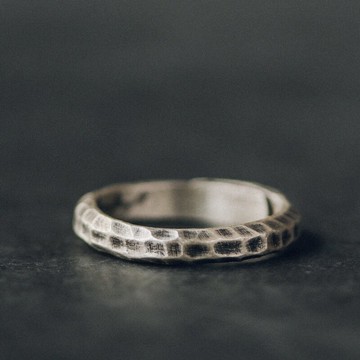 曲尾花原創做舊肌理活口銀飾戒指女復古文藝男士潮人個性指環飾品