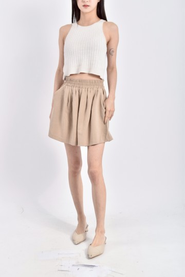 (S) 高腰質感鬆緊腰棕色短褲