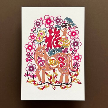 無文字 2026年午馬 彩色剪紙年賀狀 明信片5張組 馬上有福