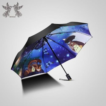 龍貓雨傘雙層全自動防曬遮陽傘宮崎駿動漫傘折疊女晴雨兩用太陽傘